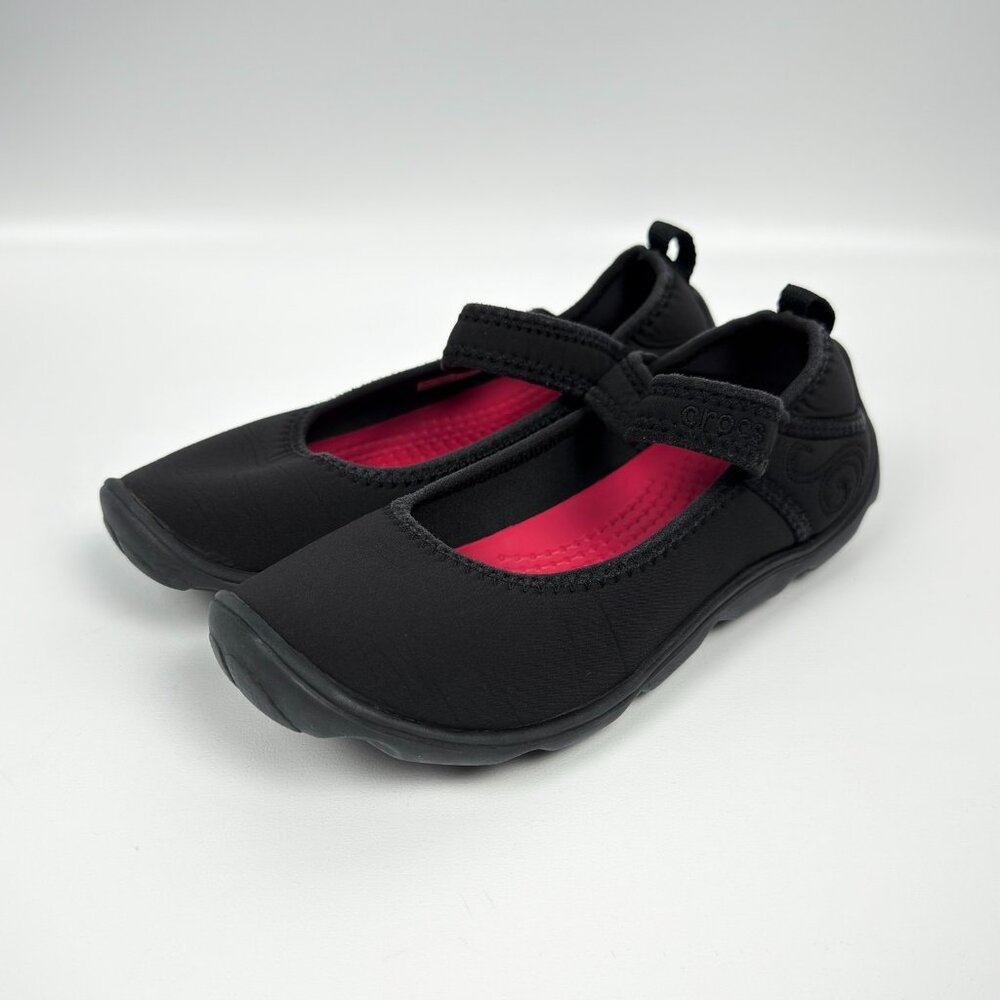 Crocs Duet Busy Day Mary Jane Flats J2 Black Pink Kids School Uniform Shoes‎